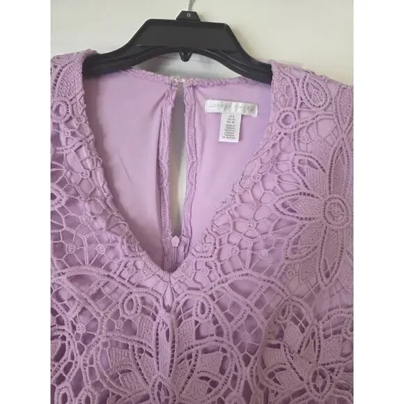 London Times Lace Extended Shoulder V-Neck Shift Dress Lilac Size 8 Worn Once